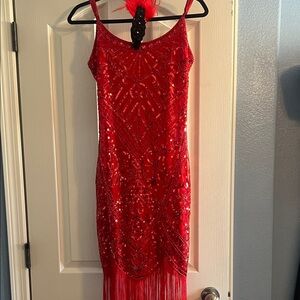 Spirit Halloween  Red Beaded Fringe Dress costume